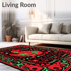 Vibrant Red Duck Floral Border Rug