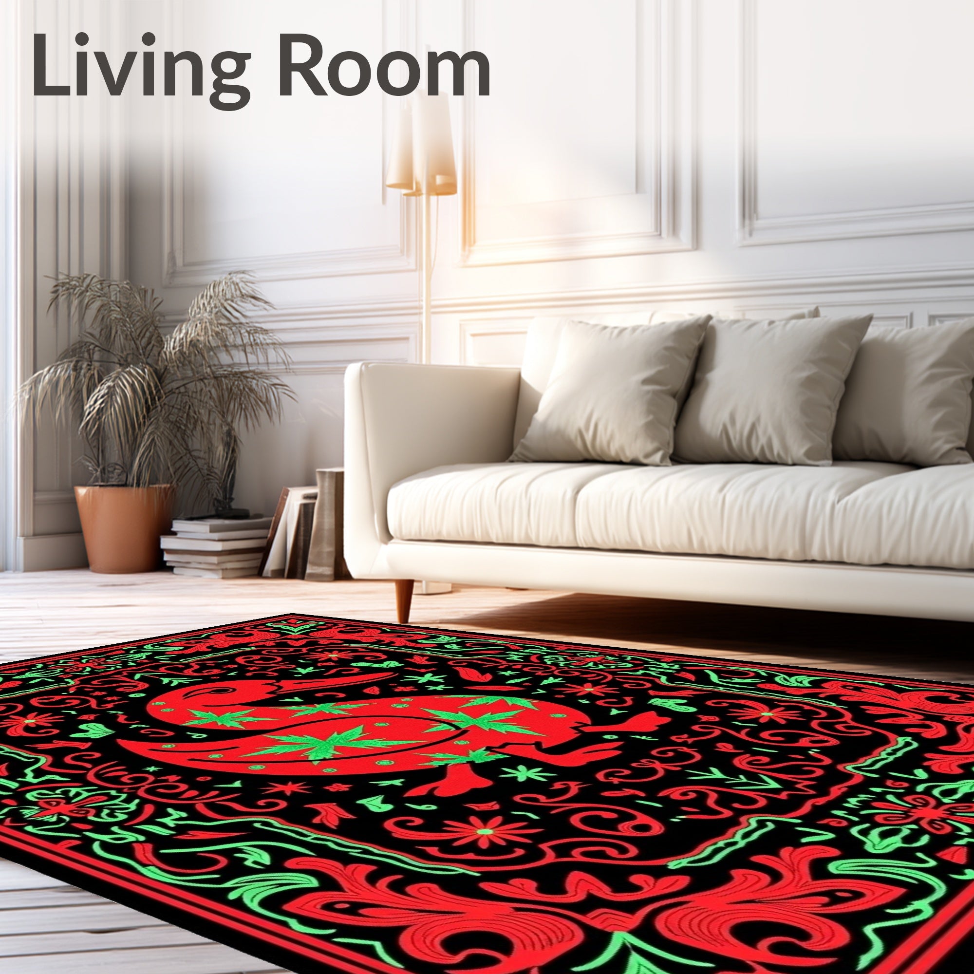 Vibrant Red Duck Floral Border Rug