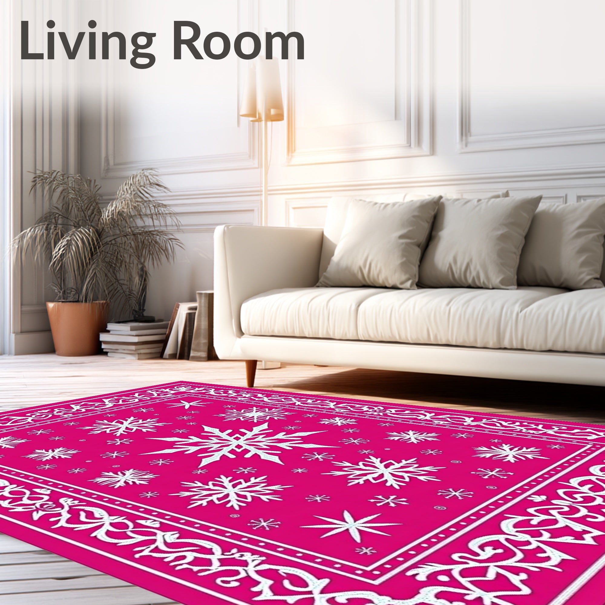 Fuchsia Snowflakes Border Medallion Rug