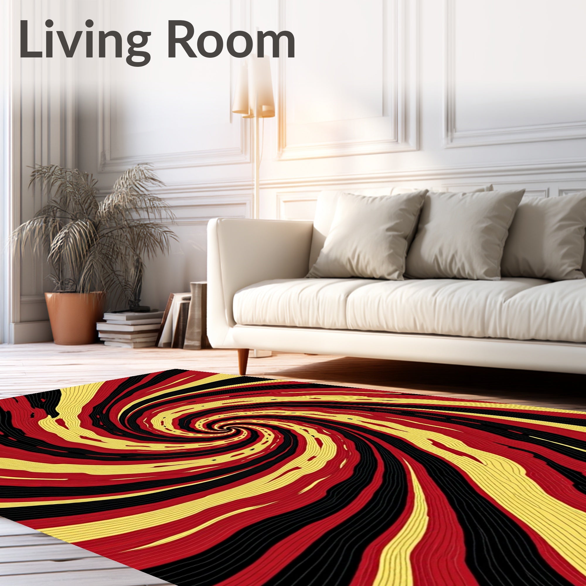 Bold Red Yellow Swirling Tunnel Rug
