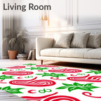 Red Green Paisley Floral Swirls Rug