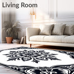 Classic Black Floral Medallion Border Rug