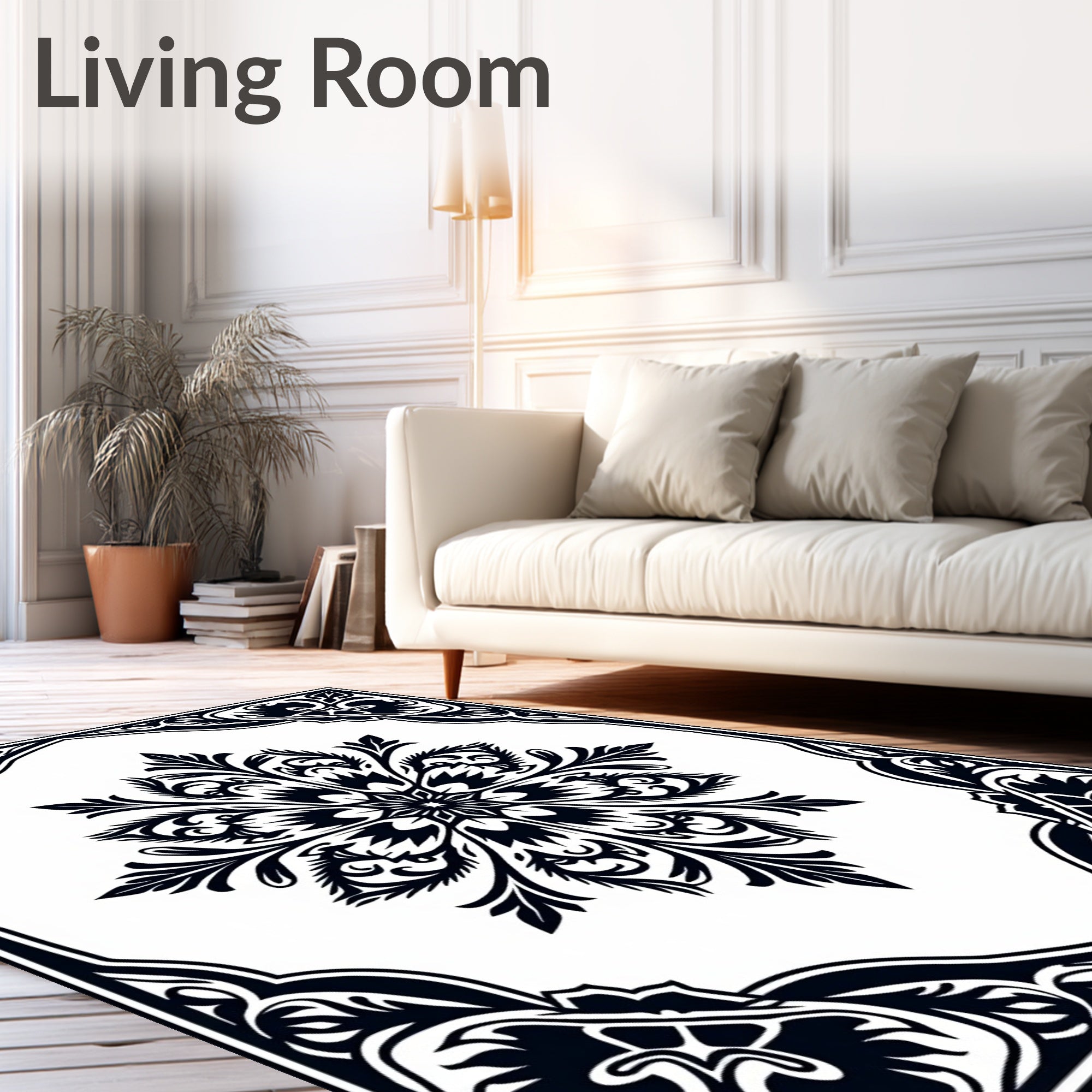 Classic Black Floral Medallion Border Rug