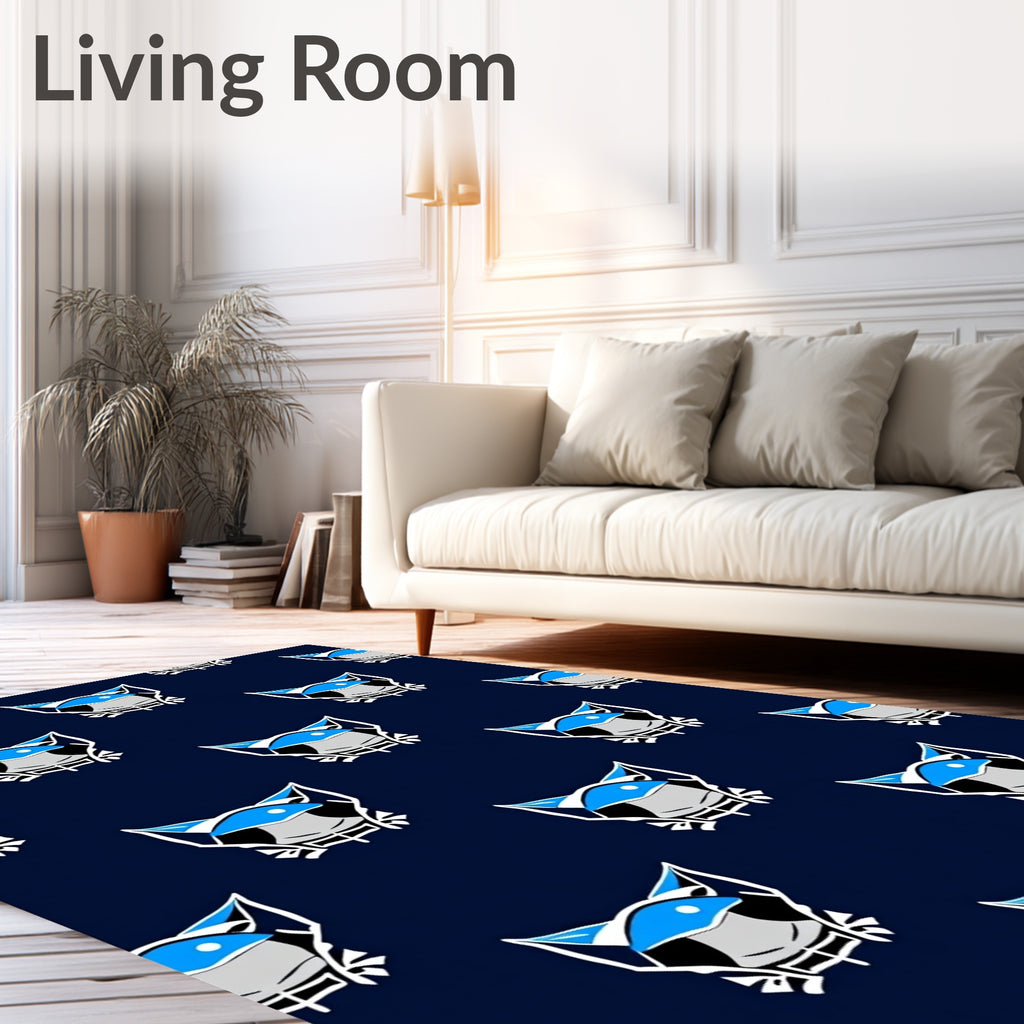 Modern Blue Feline Face Repeat Rug