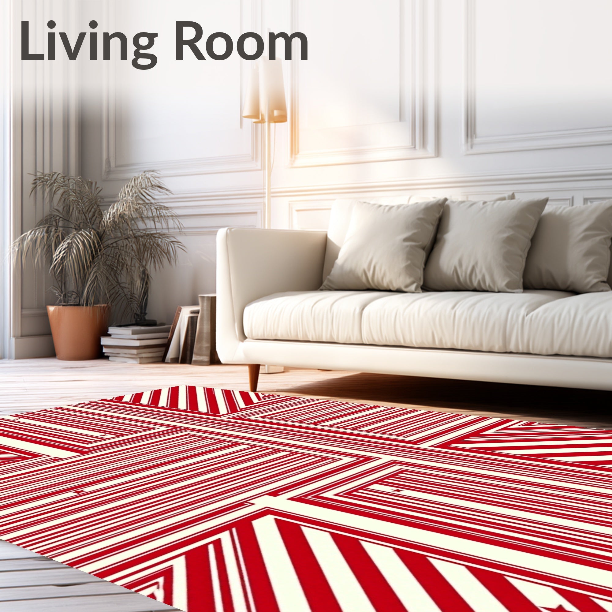 Bold Red and Cream Star Stripes Rug
