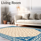 Elegant Beige Blue Interlocking Lattice Rug