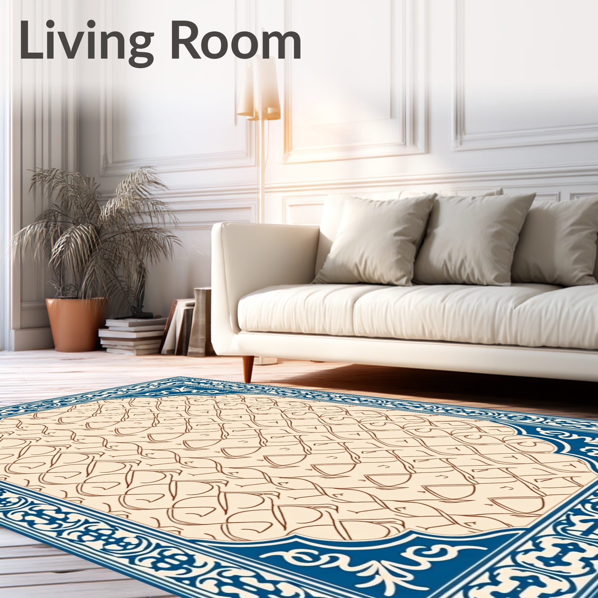 Elegant Beige Blue Interlocking Lattice Rug