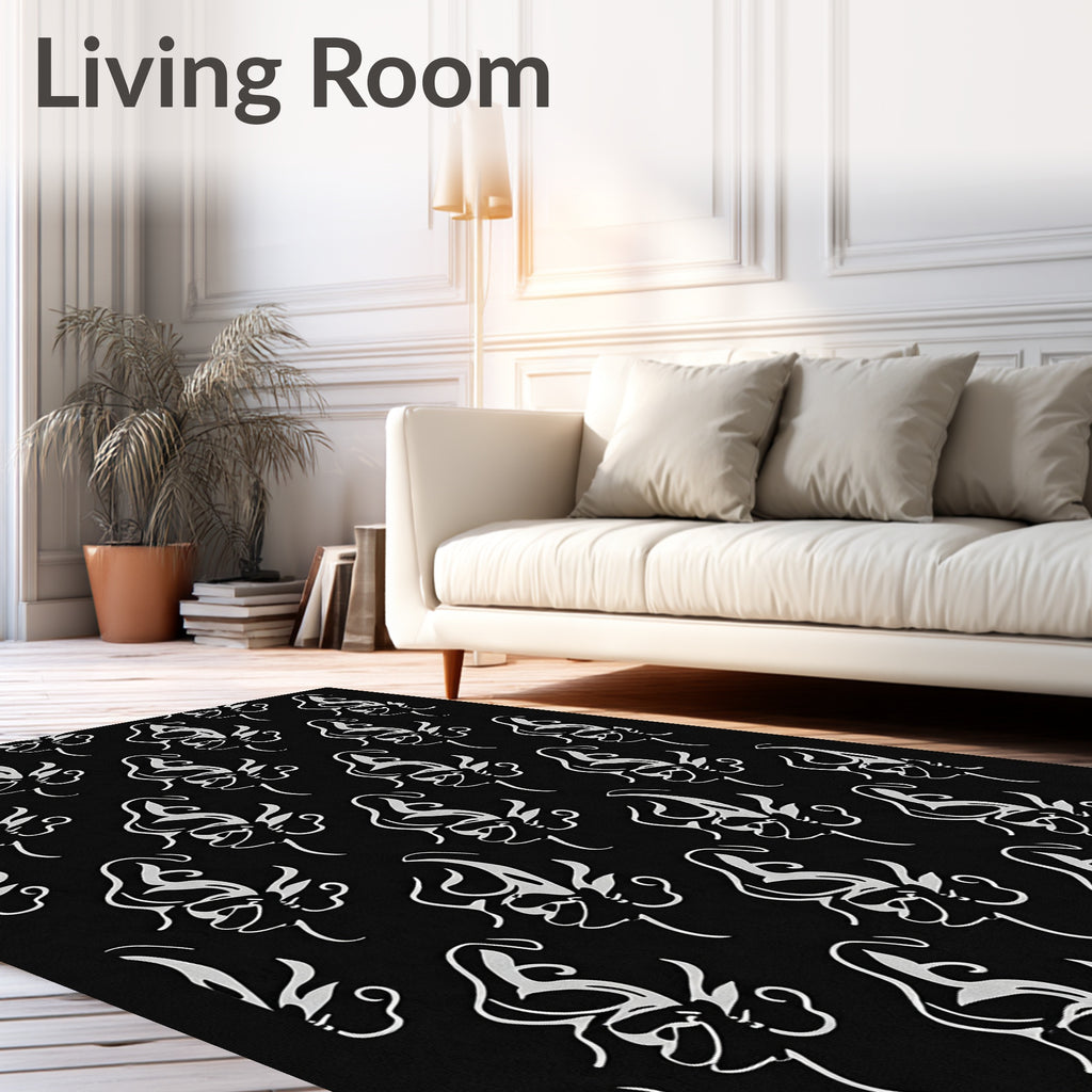 Monochromatic Abstract Butterfly Swirl Ornament Rug