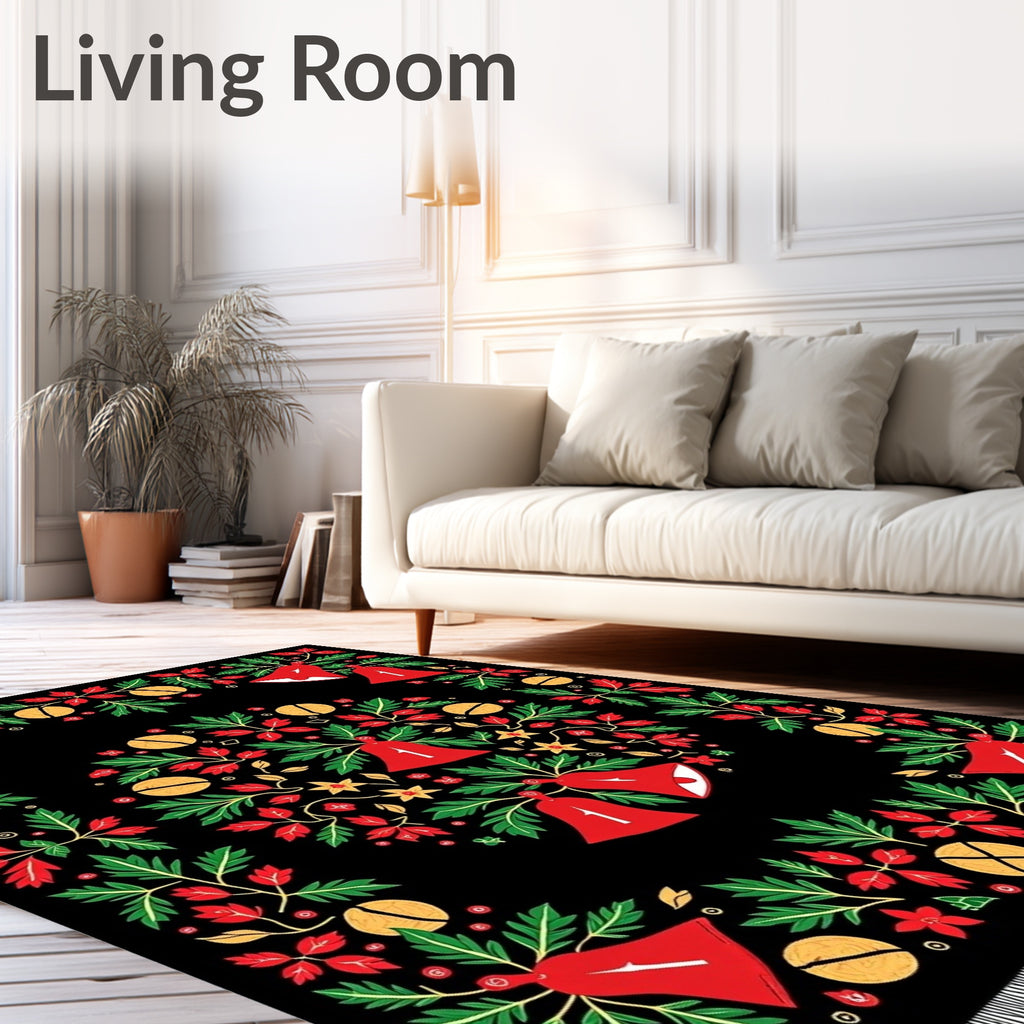 Red Bell Green Leaf Festive Wreath Rug