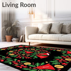 Red Bell Green Leaf Festive Wreath Rug