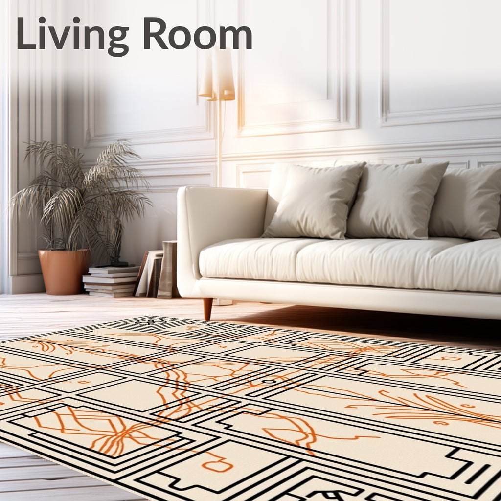 Geometric Orange Line Art Rug