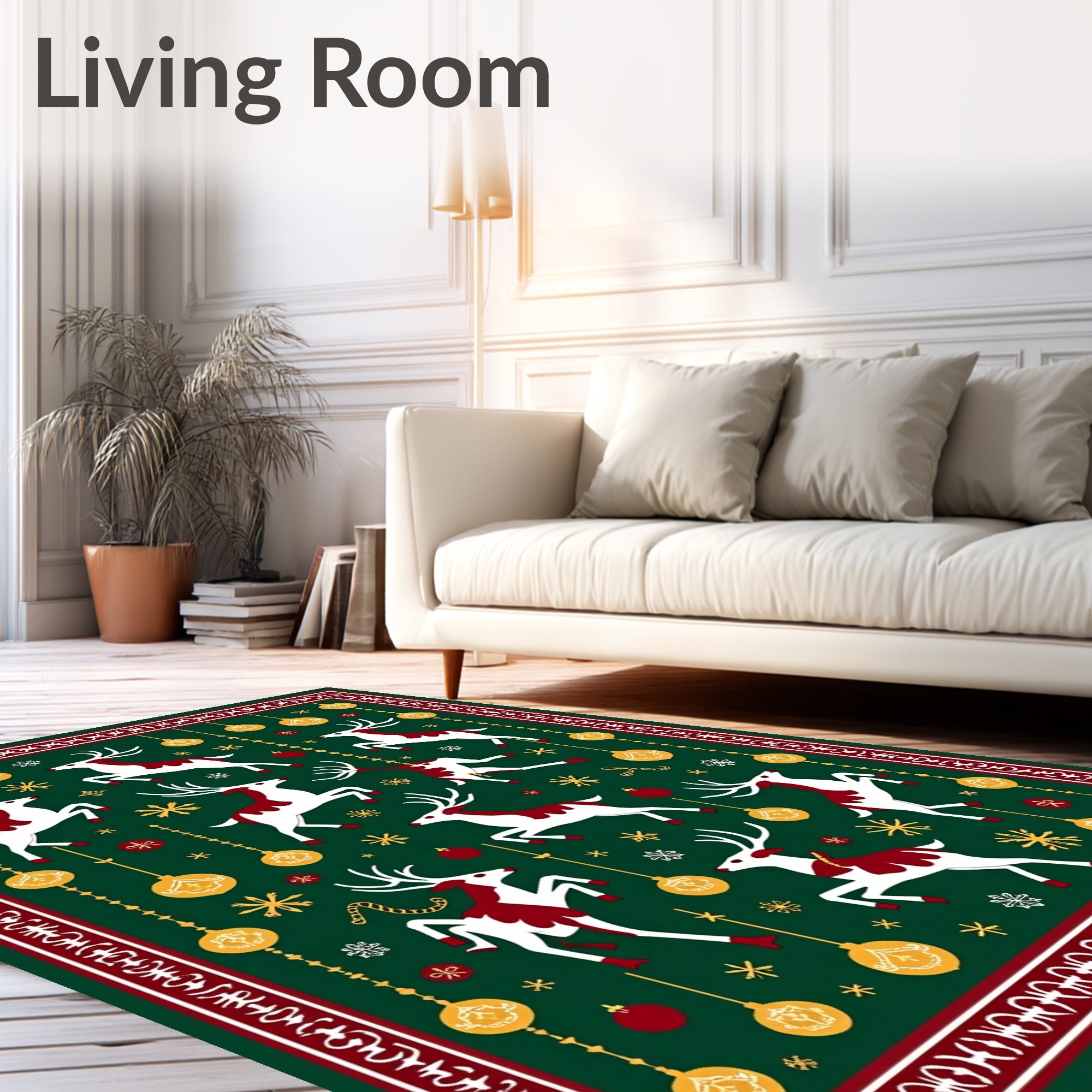 Festive Reindeer Ornaments Border Rug