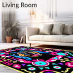 Vibrant Dog With Psychedelic Border Rug