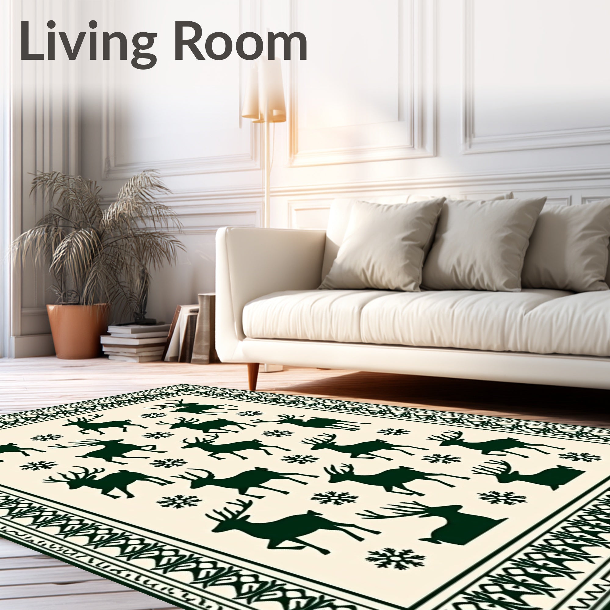 Forest Green Deer Snowflake Accent Rug