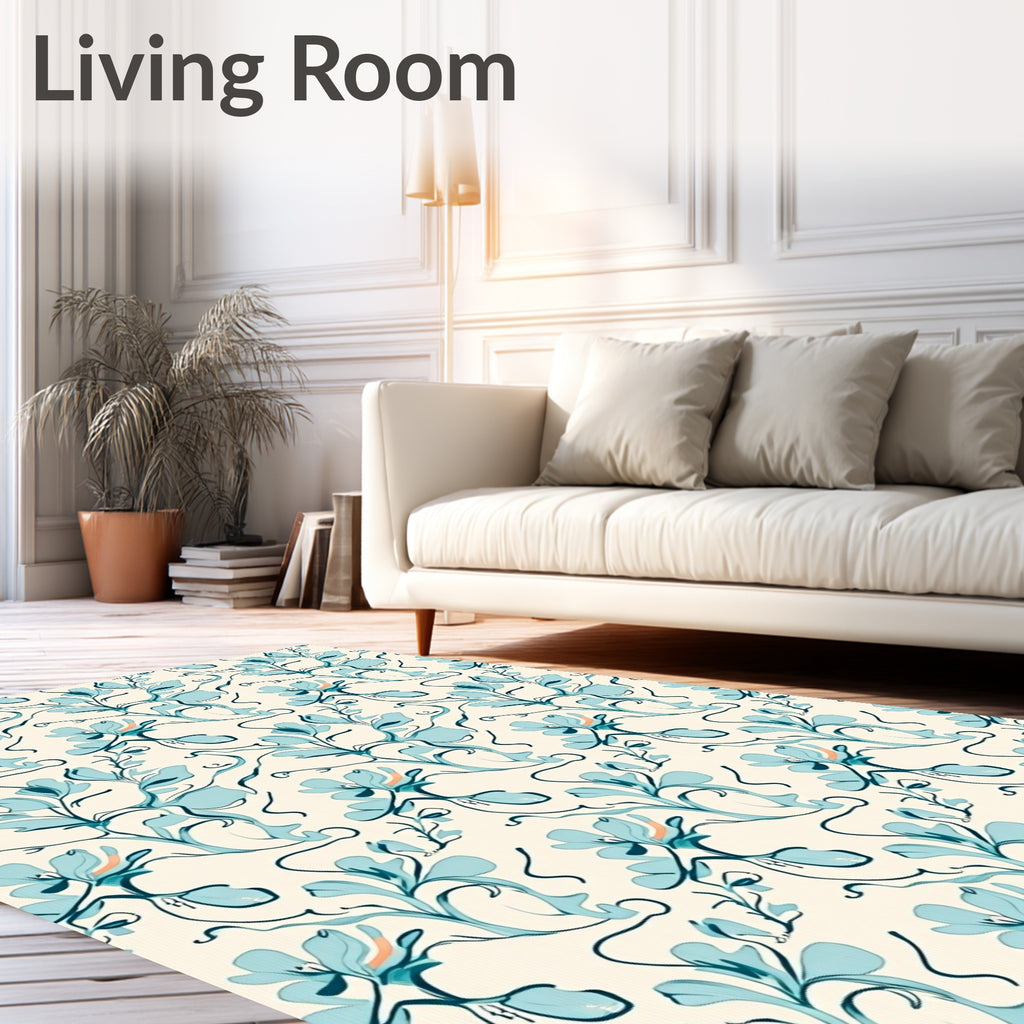 Serene Teal Floral Swirls Rug