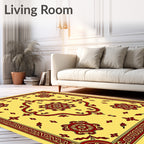 Ornate Red Floral Medallion Yellow Rug