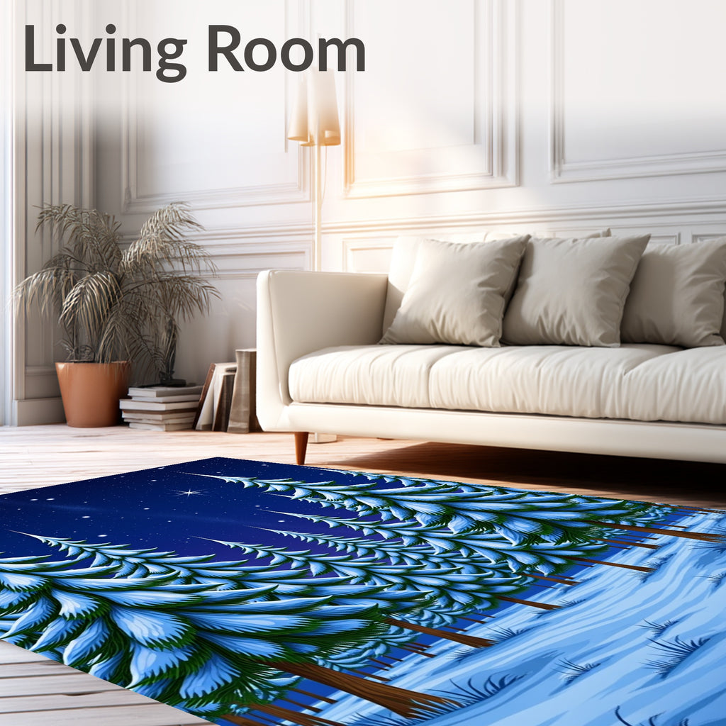 Winter Snowy Forest Starry Night Rug