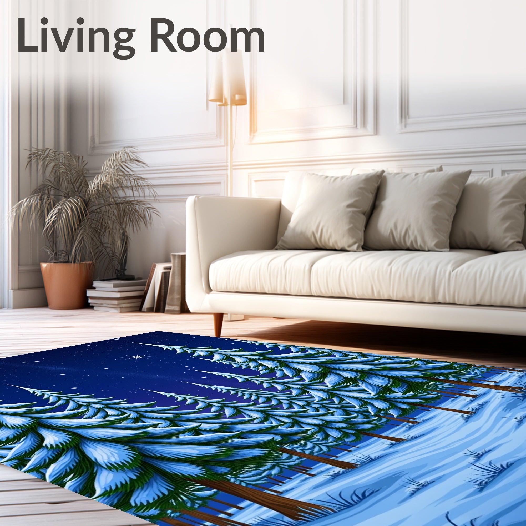 Winter Snowy Forest Starry Night Rug