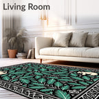 Whimsical Tan Creatures Evergreen Border Rug
