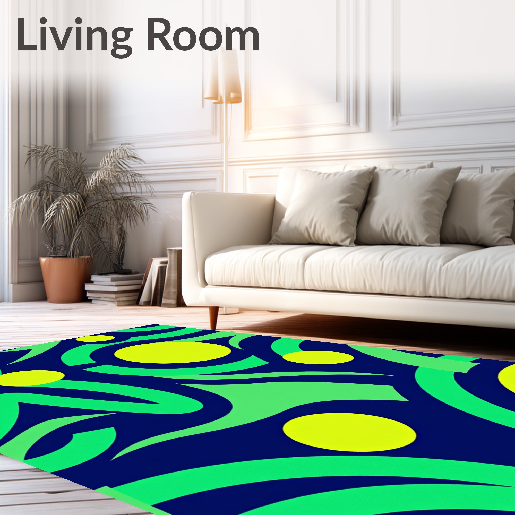 Vibrant Green Yellow Abstract Swirls Rug