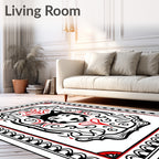 Bold Black Wolf Tribal Border Rug