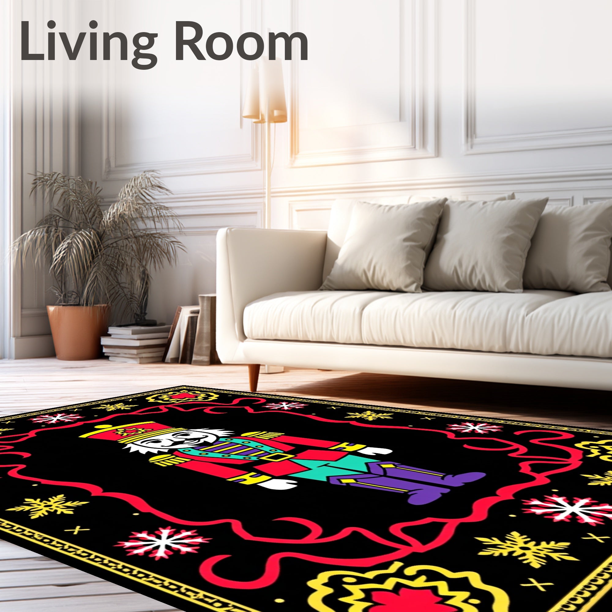 Vibrant Nutcracker Snowflake Border Rug