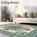 Teal Cream Opulent Floral Scroll Rug