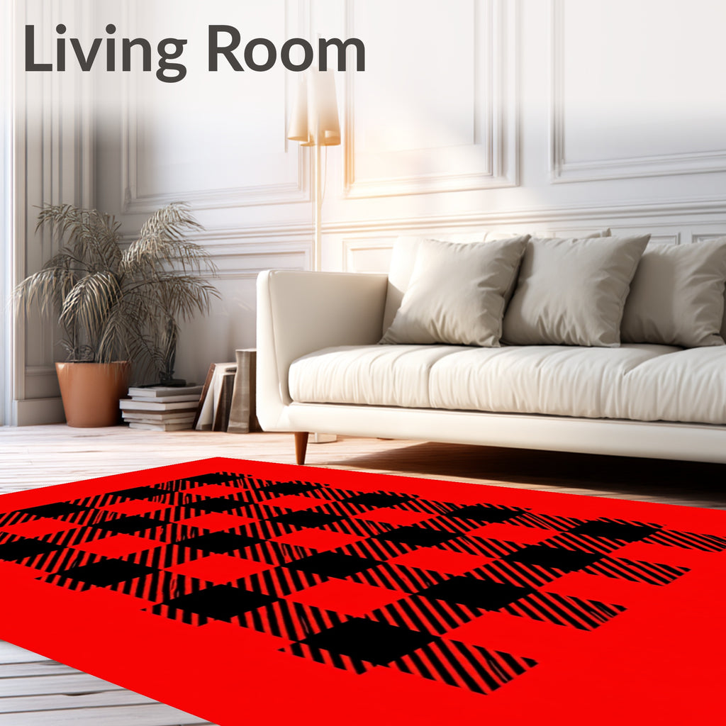 Bold Red Gingham Checkered Rug