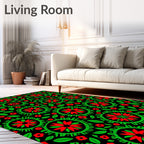 Red Green Floral Sunburst Medallion Rug