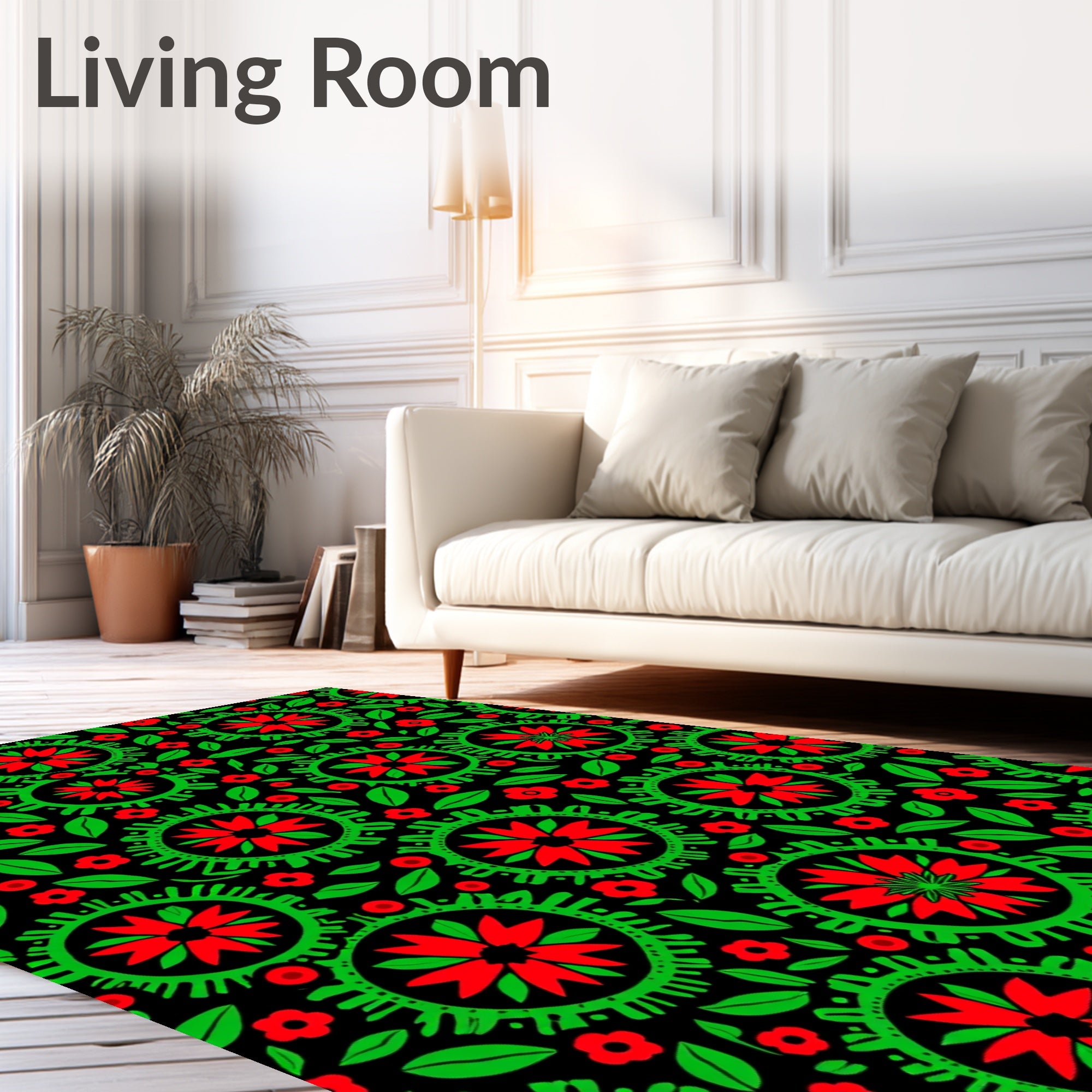 Red Green Floral Sunburst Medallion Rug