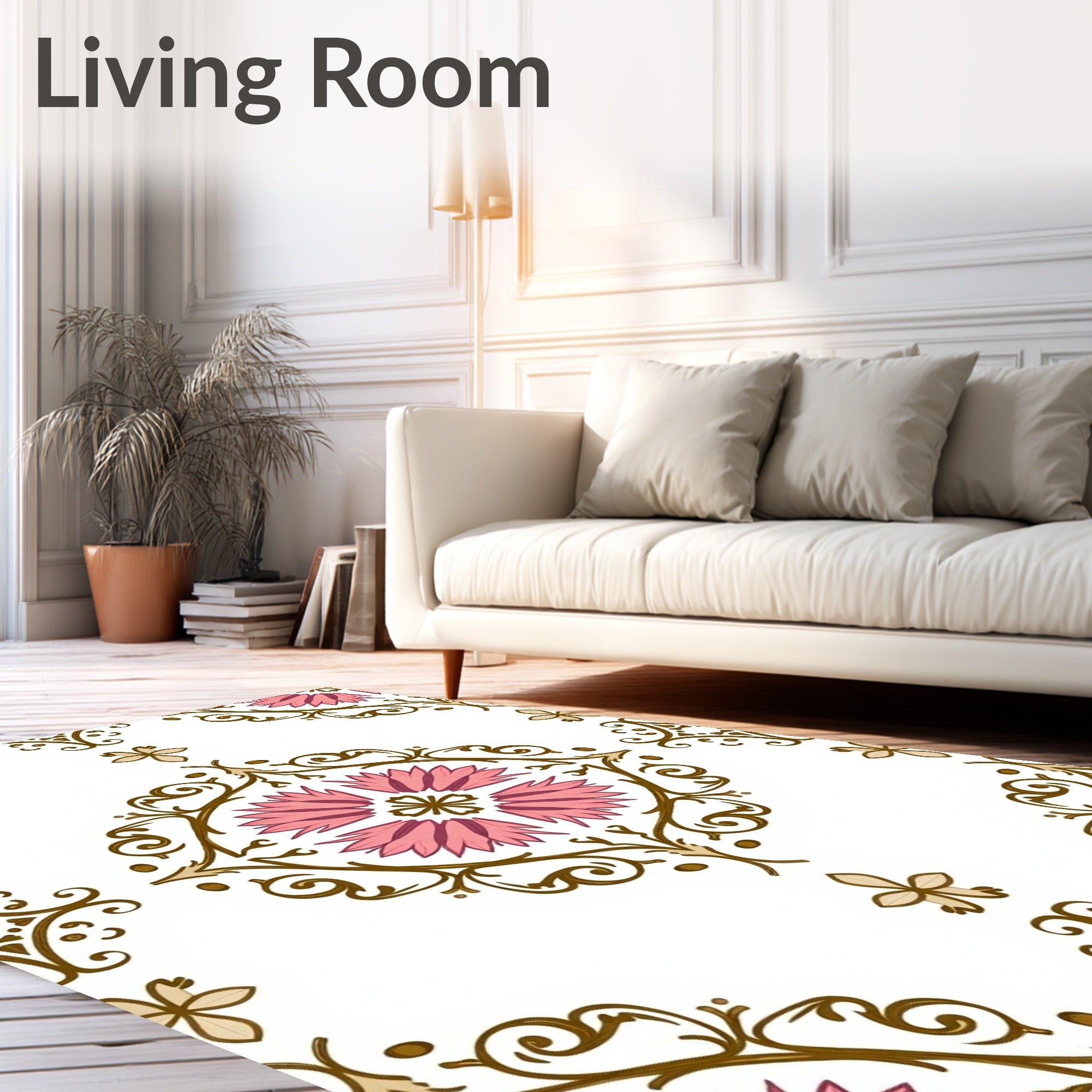Pink Floral Scrollwork Medallion Rug