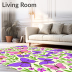 Purple Pink Butterfly Garden Scene Rug