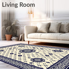 Navy Blue Medallion Geometric Cream Rug