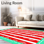Red White Striped Swirl Motif Rug