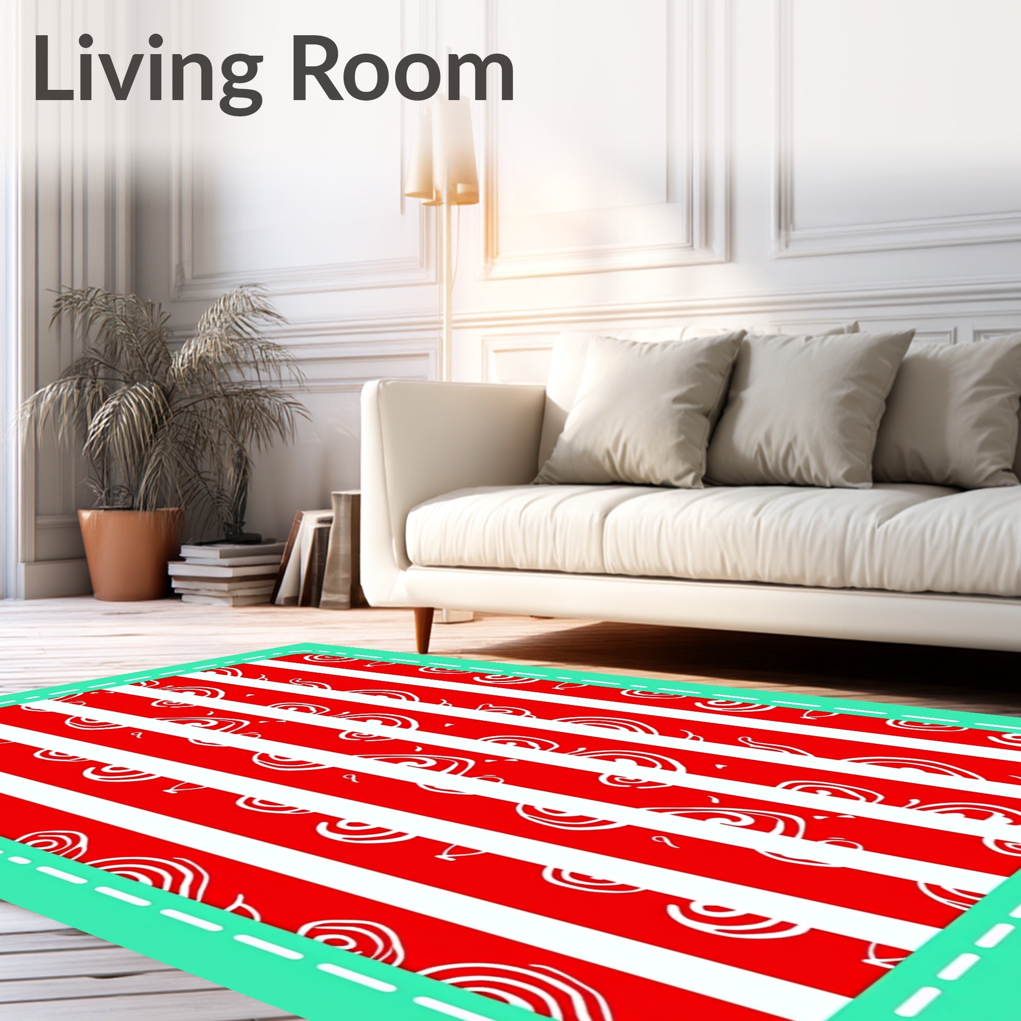 Red White Striped Swirl Motif Rug