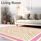 Chic Geometric Tan Pink Border Rug