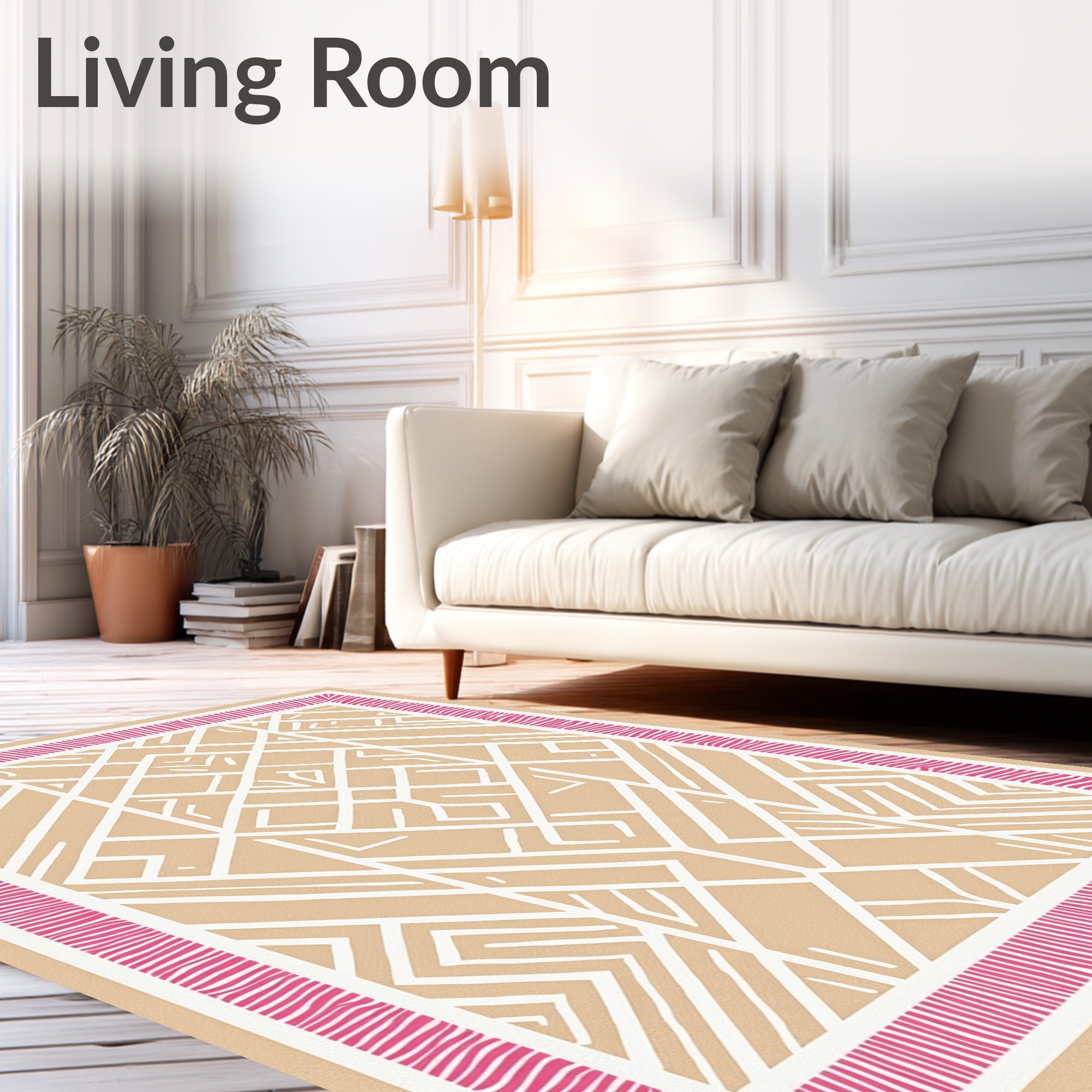 Chic Geometric Tan Pink Border Rug
