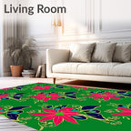 Vibrant Pink Floral Green Background Art Rug