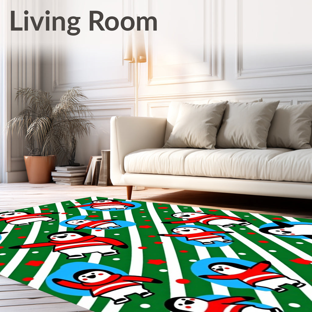 Festive Penguin Holiday Stripes Rug