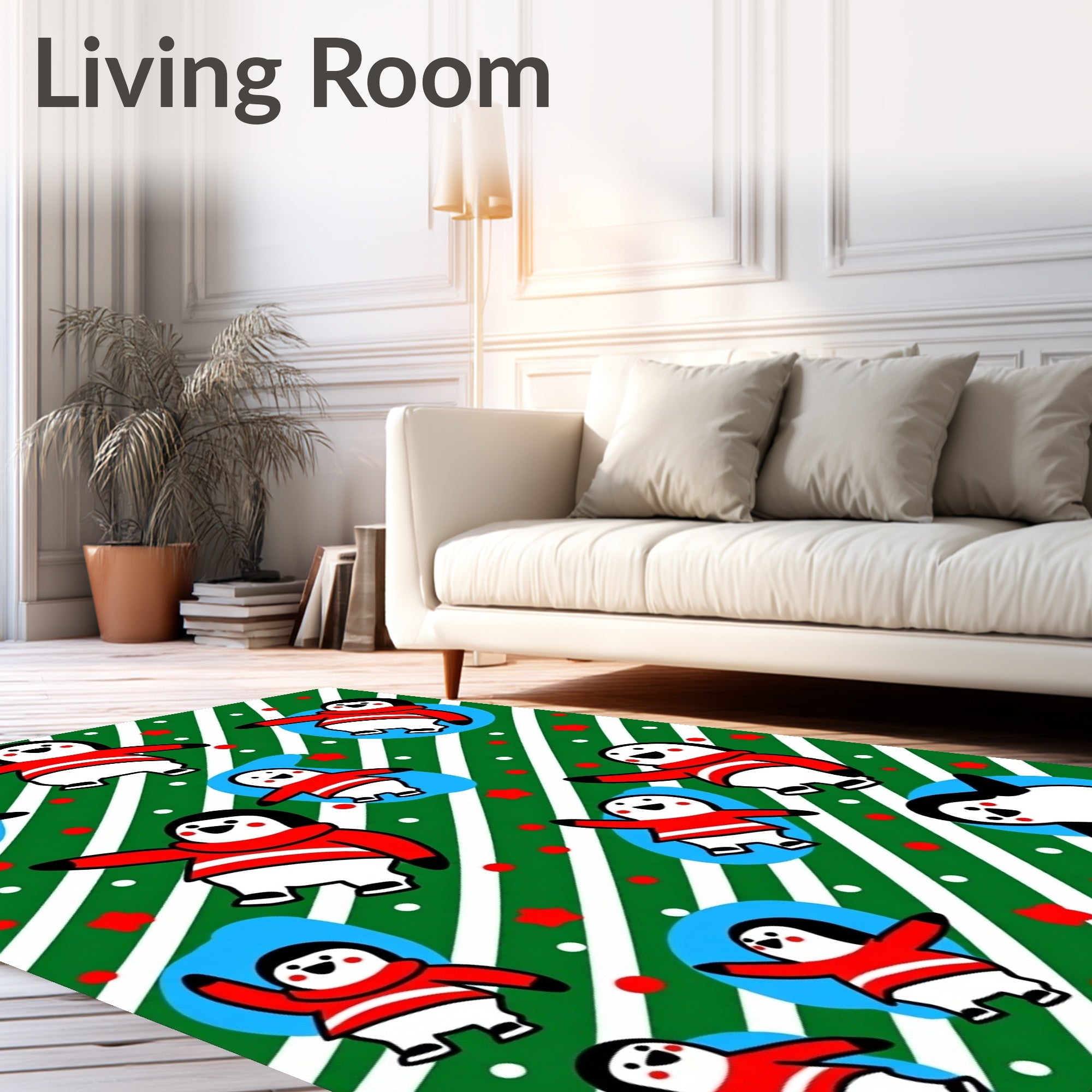 Festive Penguin Holiday Stripes Rug