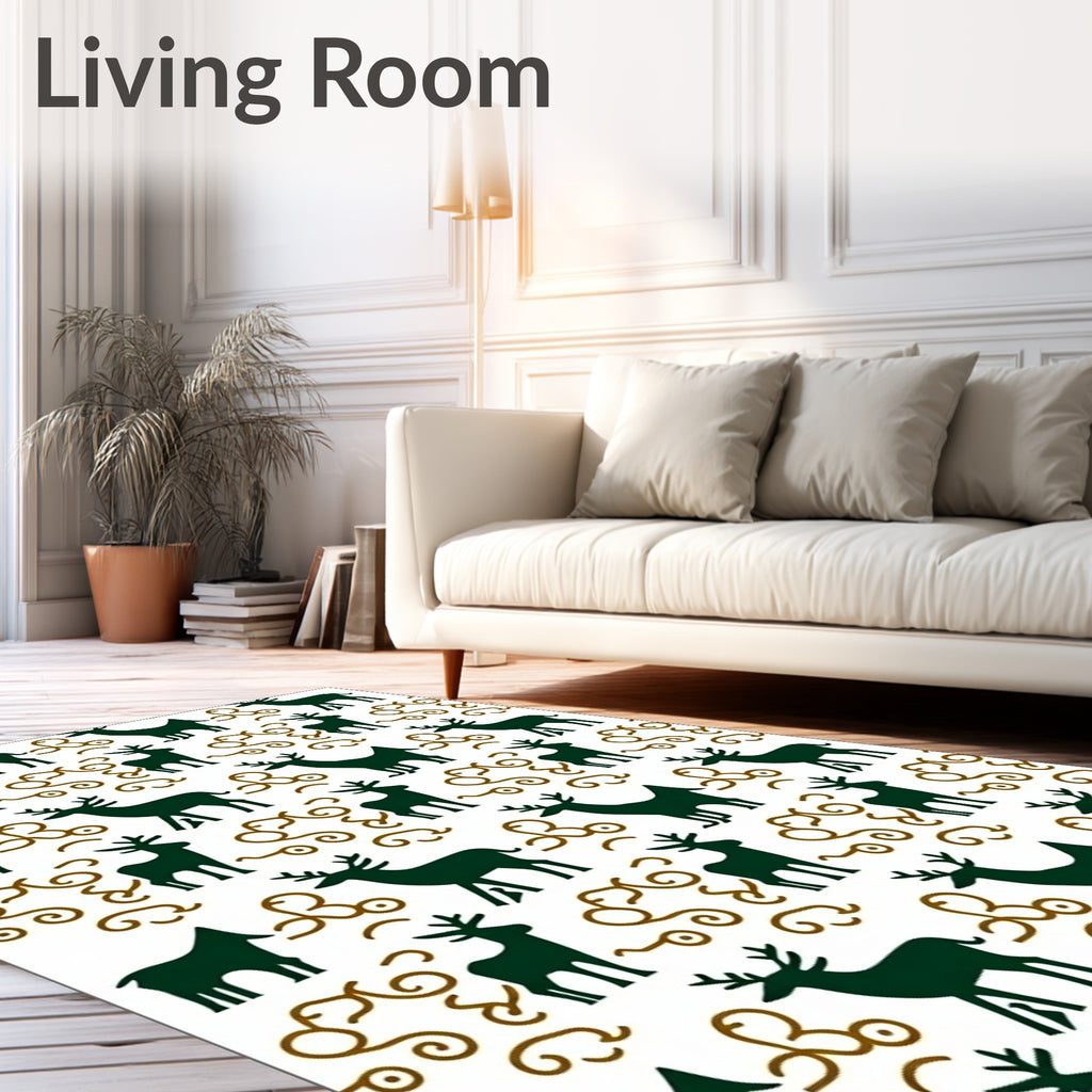 Dark Green Deer With Brown Swirls Rug