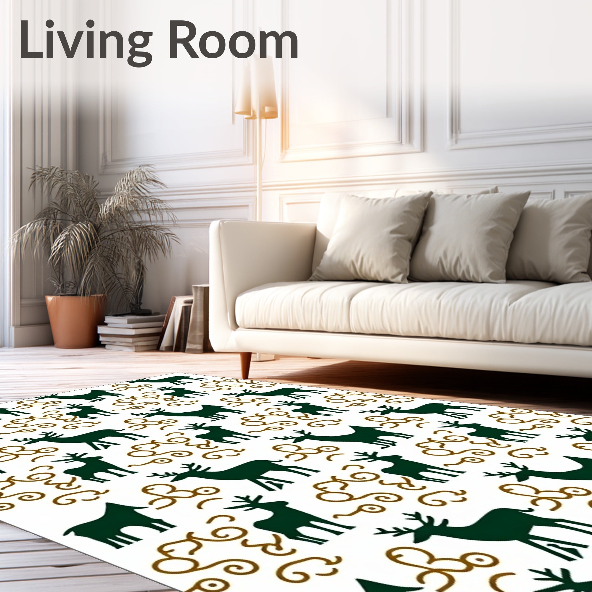 Dark Green Deer With Brown Swirls Rug