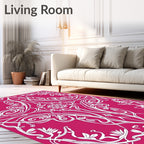 Bold Magenta White Floral Arabesque Rug