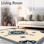 Elegant Navy Blue Floral Medallion Rug