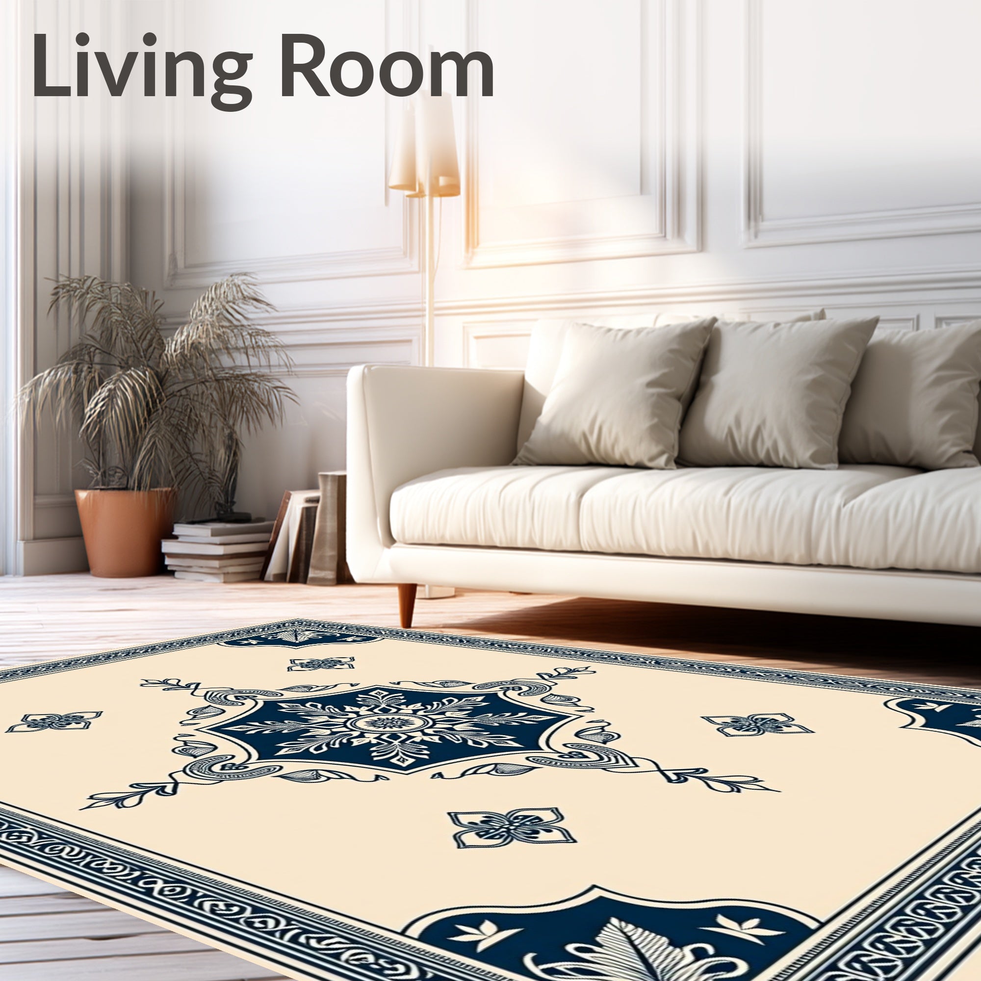 Elegant Navy Blue Floral Medallion Rug