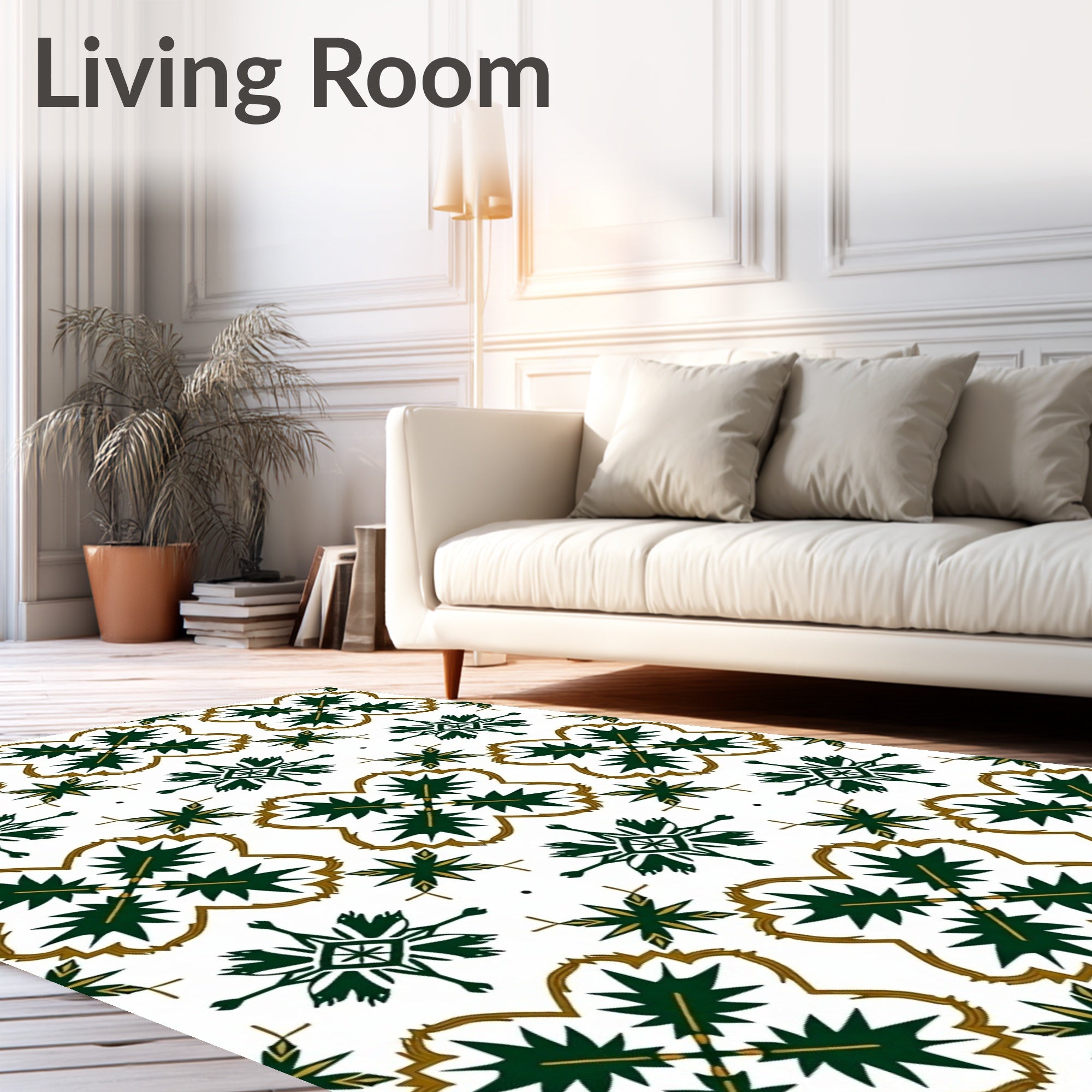 Dark Green Gold Starburst Medallion Rug
