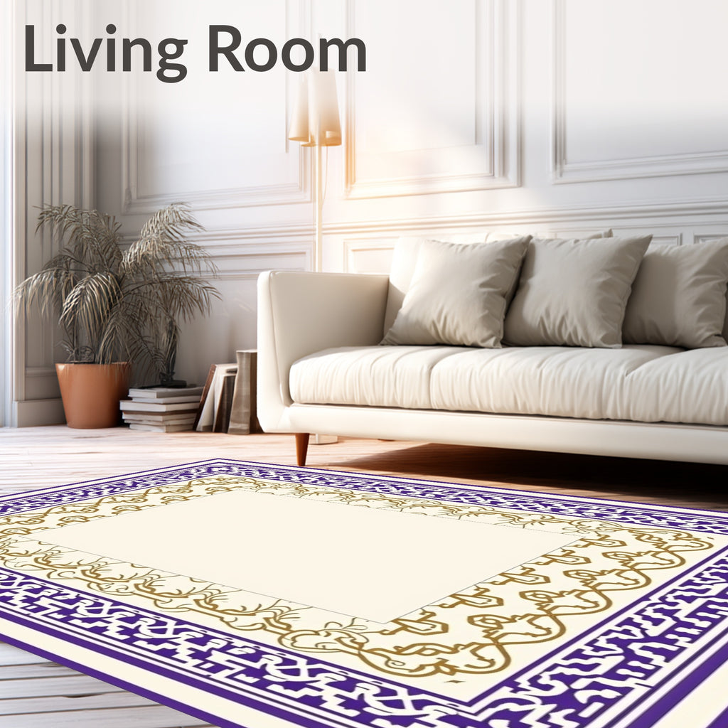Deep Purple Geometric Gold Inlay Frame Rug