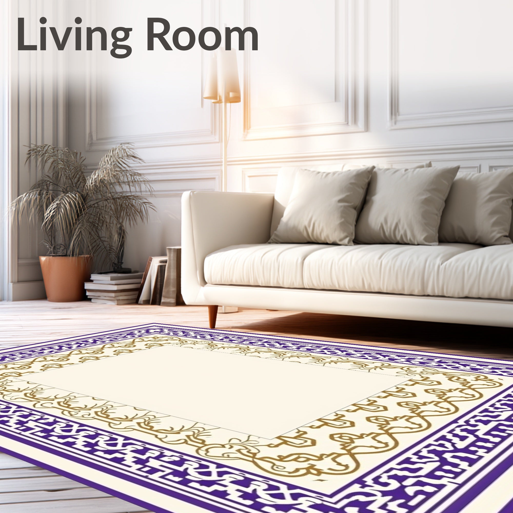 Deep Purple Geometric Gold Inlay Frame Rug