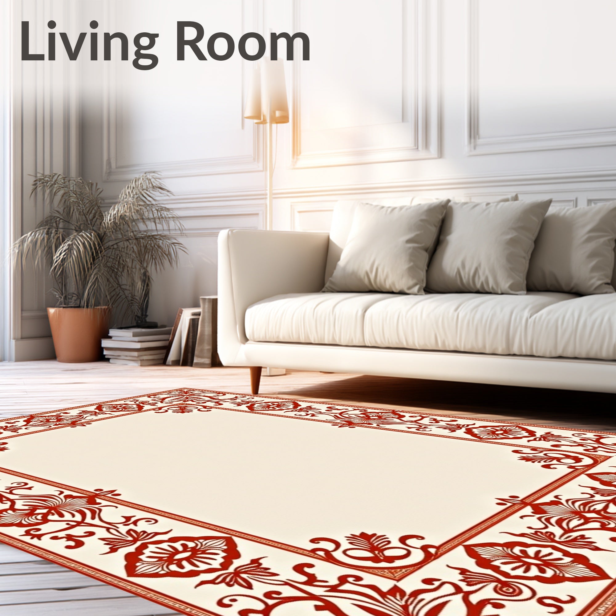Crimson Red Floral Medallion Border Rug