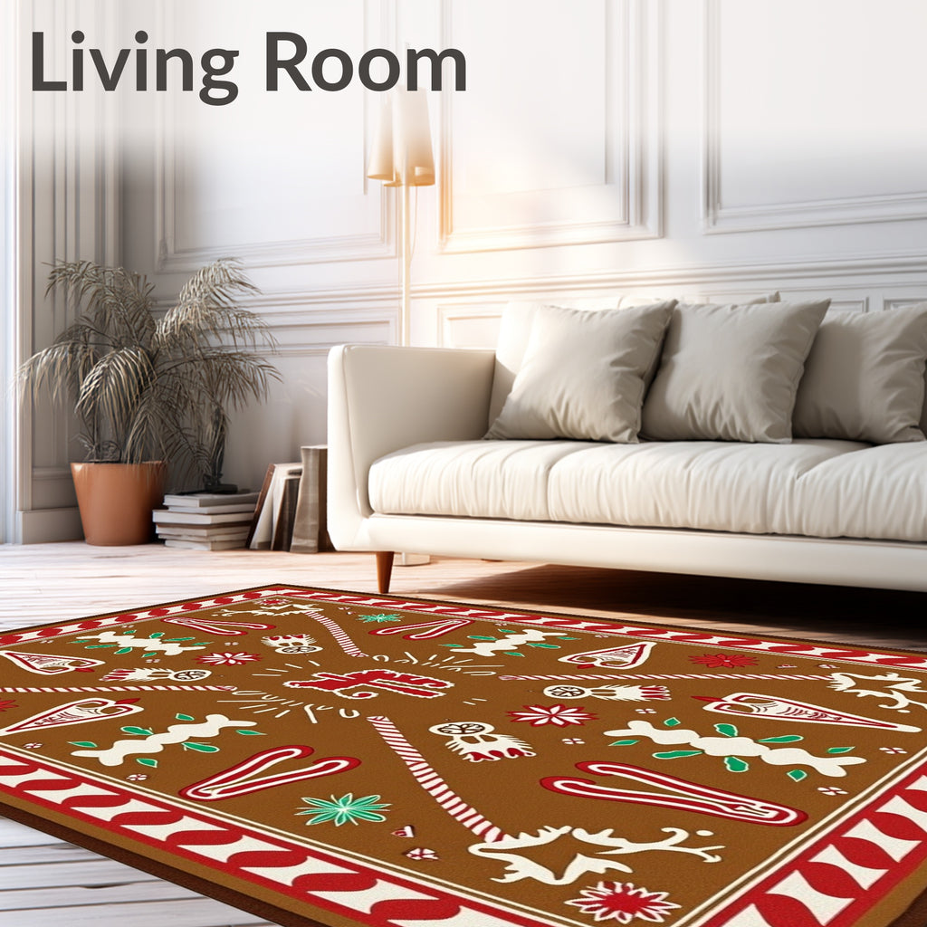 Brown Gingerbread Christmas Folk Art Rug